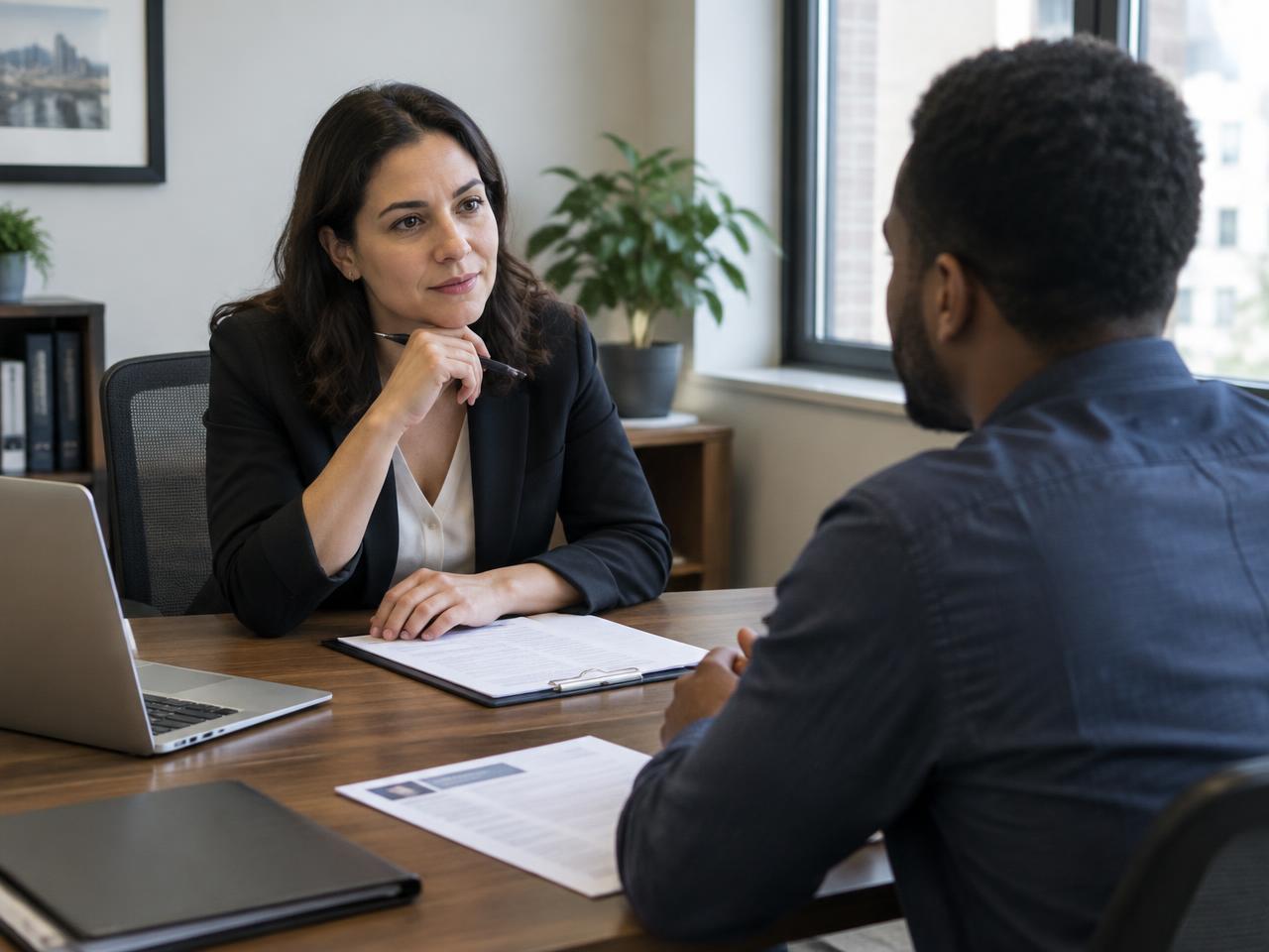 Recruiter meeting a job seeker at a staffing office
